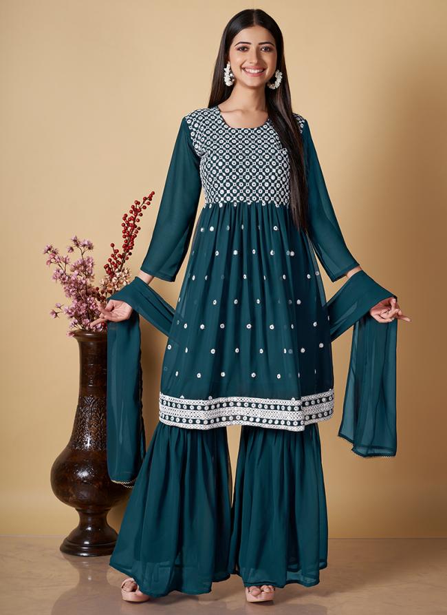 Faux Georgette Rama Eid Wear Embroidery Work Readymade Sharara Suit